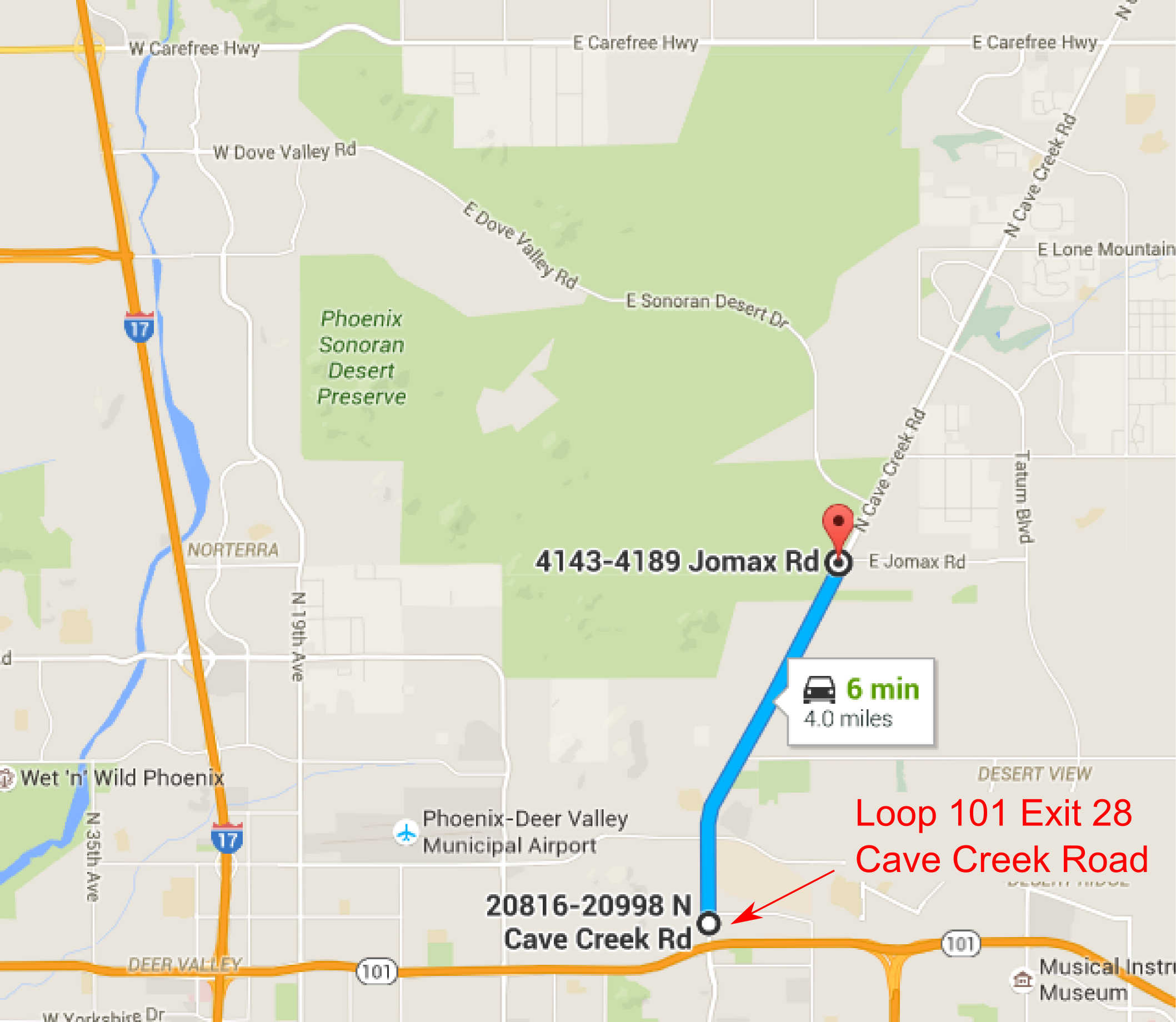 From Loop 101 and Cave Creek Road (exit 28)